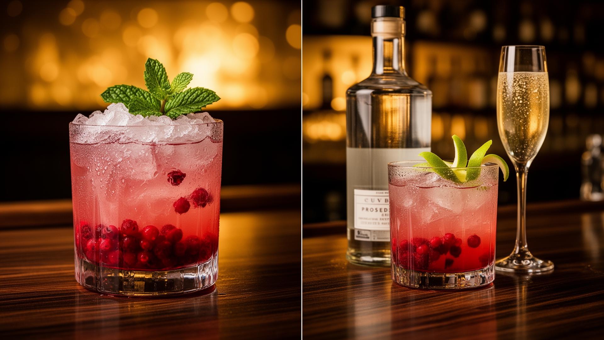 Mocktail naast cocktail-upgrade met spirit en prosecco aan de bar